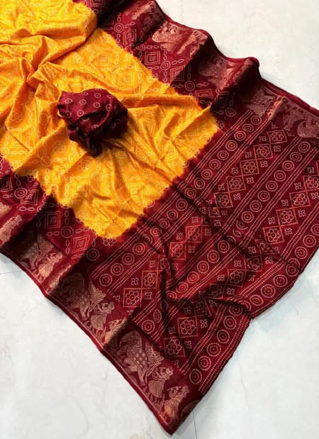 Fancy Bhandhani Print Pure Dola Silk Saree Wholesalers In Delhi
